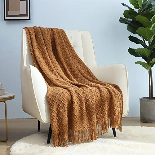 CREVENT Home Farmhouse Decor Rustic Couch Sofa Chair Bed Throw Blanket, Soft Warm Light Weight for Travelling in Spring Summer (50''X60'' Light Brown) - color: Brown, size: 50inchx60inch