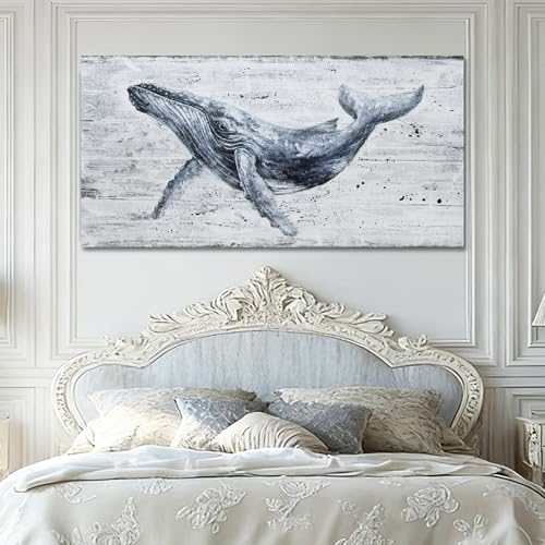 ZUNARE Modern Whale Canvas Wall Art Blue Ocean for Living Room 24x48 Inch - color: Blue, size: 48"L x 24"W