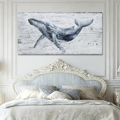 ZUNARE Modern Whale Canvas Wall Art Blue Ocean for Living Room 24x48 Inch - color: Blue, size: 48"L x 24"W
