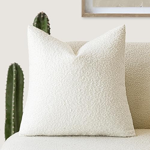 Foindtower Decorative Textured Boucle Throw Pillow Covers Accent Solid Pillow Cases Neutral Soft Cozy Couch Cushion Case for Chair Sofa Bedroom Living Room Home Decor 16x16 Inch,1PC,White - color: White, size: 16" x 16" (Pack of 1)