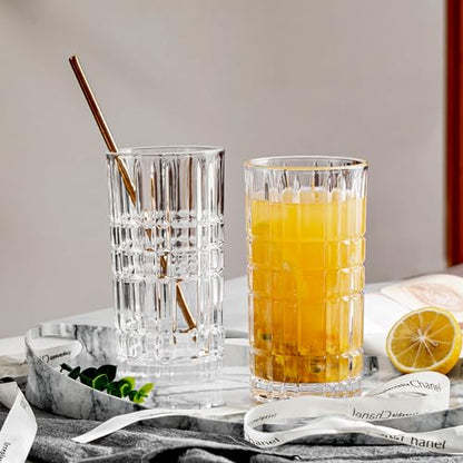 Highball Glasses Set of 6, Tall Beverage Glasses Collins for Water, Juice, Cocktails, Beer, Soda, Wine (14 OZ) - style: Style D
