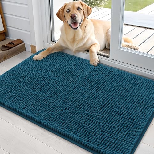 OLANLY Dog Door Mat for Muddy Paws 36x24, Super Absorbent Chenille Mud Mat | Atlantic Blue, Absorbs Moisture and Dirt, Non-Slip Machine Washable Doormat, Quick-Dry Indoor Entryway Floor Carpet for Dogs - color: Atlantic Blue, size: 36" X 24"