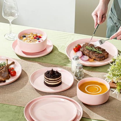 Ceramic Salad Plates Set, 8 Inch, Set of 4, Elegant Pink | Stoneware, Dishwasher & Microwave Safe, Small Dinner Plates, For Cake, Fruits, Waffle, Pasta, Salad - color: Pink, size: Salad Plates Set (4PCS)