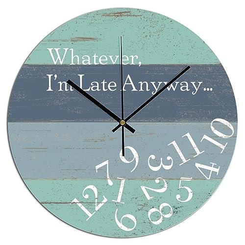 I'm Late Anyway Wall Clock 10x10 Inch Bedroom PVC Clock Battery Operated Silent Noiseless Modern Wall Hanging PVC Wall Clocks for Living Room School Housewarming Gift - color: Style-5, size: 10x10in（black）