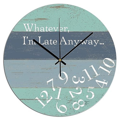 I'm Late Anyway Wall Clock 10x10 Inch Bedroom PVC Clock Battery Operated Silent Noiseless Modern Wall Hanging PVC Wall Clocks for Living Room School Housewarming Gift - color: Style-5, size: 10x10in（black）