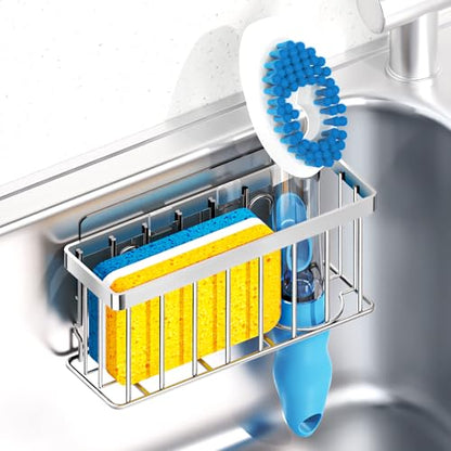 MURLONG Sponge Holder for Kitchen Sink,Sink Caddy Organizer with Suction Cups/Adhesive Strips,Dish Sponge Holder Design for Sponges,Scrubber,Stoppers-Silver - color: Silver