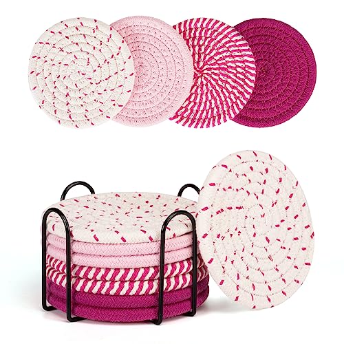 Coasters for Drinks Absorbent, Coasters Set of 4 - Color, 8 Pack Pink Coaster for Desk, House Essentials for New Home, Kitchen and Dining Coffee Table Decor, Modern Home Decor - color: Pink