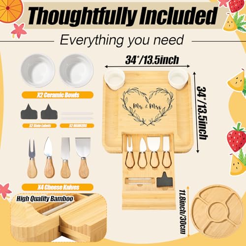 Wedding Gifts for Couples Engraved Charcuterie Board Gift Set | Large Cheese Charcuterie Board, Newlyweds Mr and Mrs Bridal Shower Gifts, Wedding Engagement Gift - style: Mr Mrs