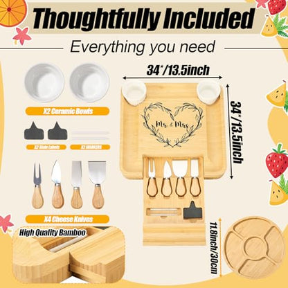 Wedding Gifts for Couples Engraved Charcuterie Board Gift Set | Large Cheese Charcuterie Board, Newlyweds Mr and Mrs Bridal Shower Gifts, Wedding Engagement Gift - style: Mr Mrs