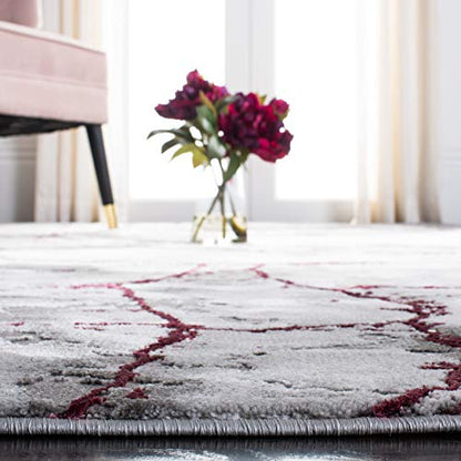 SAFAVIEH Craft Collection Runner Rug - 2'3" x 6', Grey & Wine, Modern Abstract Design, Non-Shedding & Easy Care, Ideal for High Traffic Areas in Living Room, Bedroom (CFT877S) - color: Grey/Wine, size: 2'3" x 6' (Runner)