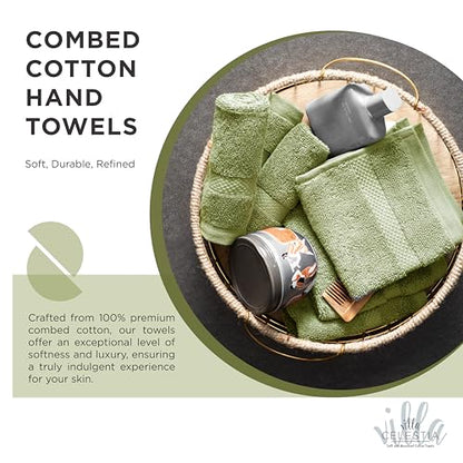Villa Celestia Cotton Hand Towels Set of 4, 16 x 28, Oeko-TEX Certified, Quick Dry, Sage - color: Sage, size: Hand Towel - Pack of 4