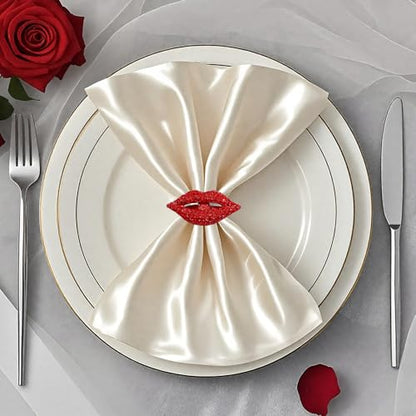 Valentines Day Napkin Rings Set of 6 Red Rhinestone Lip Napkin Ring Holders for Western Wedding Party Bridal Shower Anniversary Dinner Girl Birthday Family Gatherings Dining Table Decor - style: ERW69