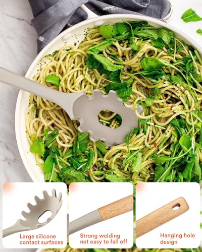 Kitchen Utensils Set, 13PCS Silicone Cooking Utensils, Heat Resistant Kitchen Utensil Spatula Set for Nonstick Cookware, Wooden Handles Kitchen Gadgets Tools Set - color: Khaki