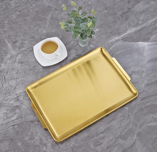 16.3" x 11" Large Serving Platters, Stainless Steel Heavy-Duty Large Serving Trays, Gold Rectangular Plates for Food, Fruit, Party, Wedding, Christmas, Chip and Scratch Resistant - color: Gold-40x28cm
