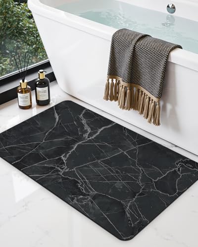 DEXI Bath Mats 36x24, Non Slip Quick Dry Rugs, Super Absorbent Ultra Thin Marble Bathmat, Washable Rubber Mats for Shower Floor, in Front of Bathtub, Sink, Bathroom Accessories Decor, Black - color: Black, size: 36" X 24" (Rectangular)