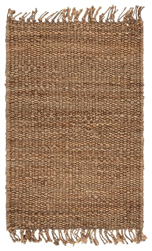 SAFAVIEH Natural Fiber Collection Accent Rug - 2'6" x 4', Natural, Handmade Boho Fringe Woven Jute, Ideal for High Traffic Areas in Entryway, Living Room, Bedroom (NF368A) - color: Natural, size: 2'6" x 4' (Rectangular)