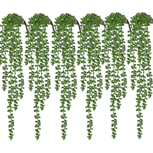 RECUTMS 6Pcs Artificial Hanging Succulents String of Pearls Plants 27.5In | Trailing Fake Greenery,Pearl Chain Plant,Diy Filler Decorations,Real Touch,Durable and Realistic,Vase Pot Planter,Wall Decor - color: 6p Hanging Succulents