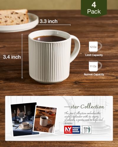 famiware Coffee Mug Set of 4, Star 12 oz Ceramic Mugs Cups Set with Handle | Stoneware Stackable Catering Cup for Coffee, Tea, Cappuccino, Latte, Microwave & Dishwasher Safe, Oat - color: Star-Oat, size: 4 Count (Pack of 1)