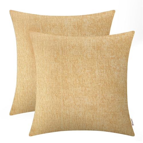 BRAWARM Throw Pillow Covers 16x16 Inches - Gold Chenille Pillow Covers Pack of 2, Solid Dyed Soft Chenille Pillow Cases for Couch Sofa Bed Home Decoration - color: Gold, size: 16" x 16" (Pack of 2)