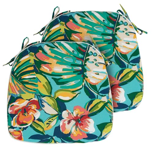 Indoor/Outdoor Chair Cushions Set of 2, 17x16x2Inch-Rosario Flower Leaf | Round Corner Patio Chair Pads with Ties, Water-Resistant, Patio Seat Cushions for Home Garden Furniture Decoration - color: Rosario Flower Leaf, size: Set of 2