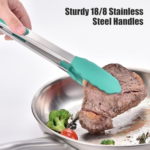 Doosu 12in Kitchen Tong for Cooking - 600°F Heat Resistant Food Tong with Non-Scratch Silicone Tips & 3-Piece Silicone Spatula Set Kitchen Food Grade BPA Free Baking Supplies Cooking Tools (Aqua Sky)