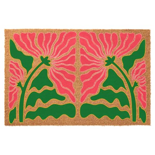 Funny Coir Doormat Retro Poppy Boho Modern Floral Rugs with Heavy-Duty PVC Backing Non Slip Outdoor 23.6 x 15.7 inch - color: Retro Poppy Boho Modern Floral