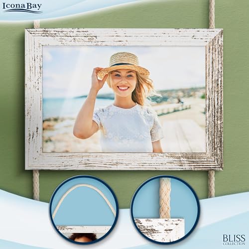 4x6 Hanging Picture Frames Collage with 8 Openings - Distressed White, 2 PK | Icona Bay casual style engineered wood frames, designed for wall hanging, space-saving photo display, Bliss collection - color: Distressed White, size: 4x6