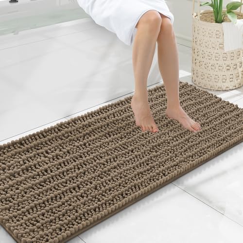 Smiry Bathroom Rugs 47X20, Extra Soft Rubber Backing Chenille Bath Mats | Camel Machine Washable Non Slip Quick Dry Bath Mats for Bathroom Floor, Tub, Shower, Home Decor Accessories - color: Camel, size: 47'' X 20''
