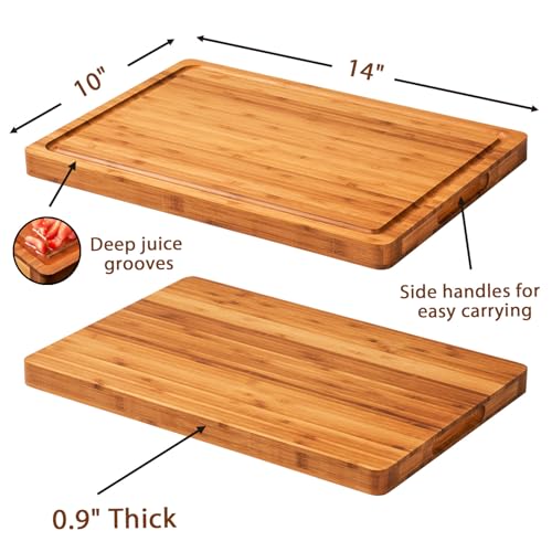 Allsum Bamboo Cutting Boards for Kitchen, 1" Extra Thick Wood Butcher Block, Heavy Duty Wooden Chopping Block, Charcuterie Boards & Cheese Platter - size: 14"L x 10"W