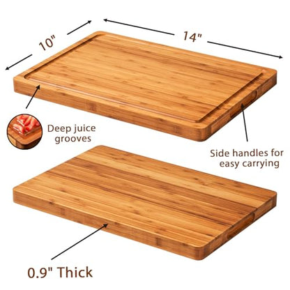 Allsum Bamboo Cutting Boards for Kitchen, 1" Extra Thick Wood Butcher Block, Heavy Duty Wooden Chopping Block, Charcuterie Boards & Cheese Platter - size: 14"L x 10"W