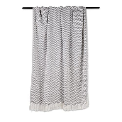 DII Modern Zig Zag Throw Blanket Woven Cotton, Hand-Knotted 2.5" Fringe, 50x60, Gray - color: Gray, size: 50x60"