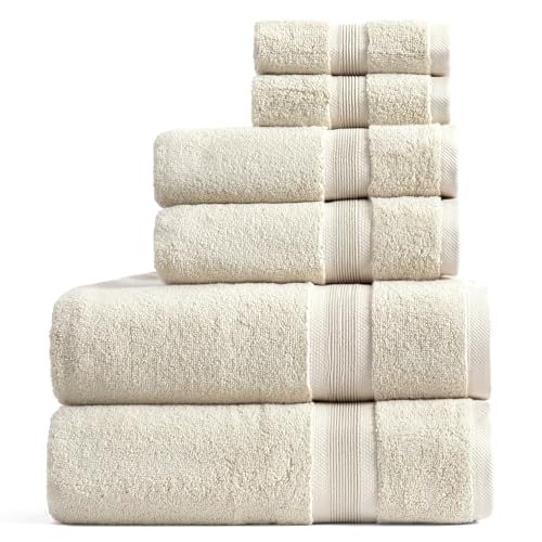 Luxury Bamboo Rayon Bath Towel Set | 6-Piece Set | Sand | 35% Bamboo Rayon - 65% Zero Twist Cotton | Absorbent Quick-Dry Towels for Bathroom | Ultra Soft | OEKO-TEX Standard 100 - color: Sand, size: 6 Piece Set