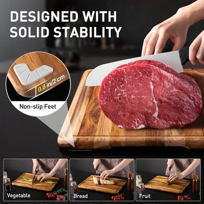 15'' Teak Wood Cutting Board Non Toxic Wooden Chopping Boards for Fruit | Charcuterie Board, Serving, Heavy Duty, Sink Board, Non Slip, Wooden Chopping Board, Small Wooden Chopping Board - style: 15 IN