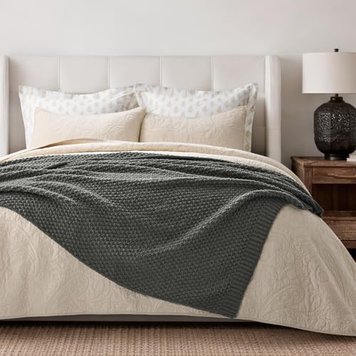 EVERGRACEHOME Chunky Chenille Knit Throw Blanket, 60 x 80, Charcoal Gray | Sculpted Moss Stitch, Chic Modern Farmhouse, All-Season Warmth, OEKO-TEX® Certified, Elegant Blanket for Couch, Bed, Sofa - color: Charcoal Gray, size: 60" X 80"