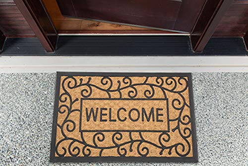 DII Natural Coir Doormat Outdoor Welcome Mat, 17x29, Welcome Swirls