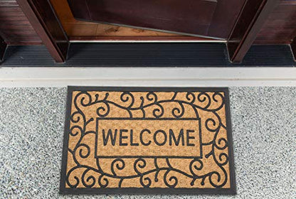 DII Natural Coir Doormat Outdoor Welcome Mat, 17x29, Welcome Swirls