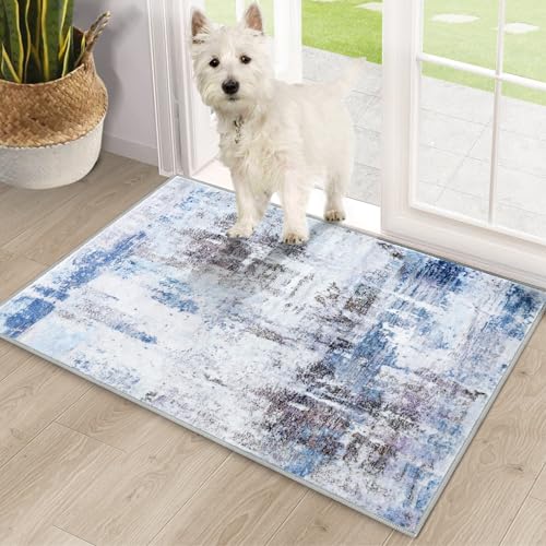 COMSLE Door Mat, Front Door Mat Indoor for Entrance Faux Wool Absorbent Non Slip Modern Throw Rug for Entryway Hallway Muddy Paws - Pet Friendly, 20x32 Inches,Sierra Blue Machine Washable - color: Sierra Blue, size: 1'8" x 2'8" (Rectangular)