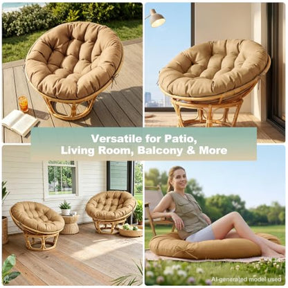 ARTPLAN Round Papasan Chair Cushion Tufted Swing Seat Pad with Ties | 47"x47"x4"tufted round chair cushion, polyester cover&fluffy fiber fill, fixed ties fit papasan, swing&wicker indoor chairs - color: Light Brown