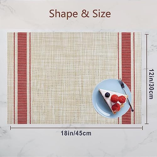 WUBAYI Placemats, Set of 6 Table Mats Heat Resistant Stain Resistant Non-Slip Woven Vinyl Insulation Placemats, Washable Durable Elegant Table Mats for Kitchen Dinning Restaurant(Beige Red) - color: Beige Red