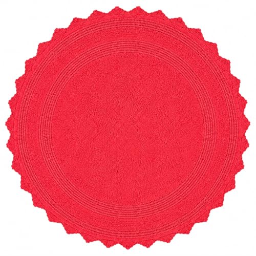 Royal Blaze Crochet Bath Rug 100% Cotton Reversible, 30”x30” Red Round Bath Mat, Reversible Plush Tufted Loop Design with Decorative Edges, Thick Bathroom Rug - color: Bright Red, size: 30"x30" Round