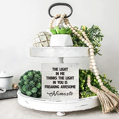 Namaste Quote the Light in Me Thinks the Light in You Wood Box Sign Rusitc Wooden Box Sign Yoga Meditation Room Desk Shelf Decor (5 X 5 Inch) - color: Brown