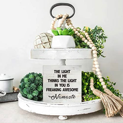 Namaste Quote the Light in Me Thinks the Light in You Wood Box Sign Rusitc Wooden Box Sign Yoga Meditation Room Desk Shelf Decor (5 X 5 Inch) - color: Brown