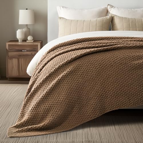 EVERGRACEHOME Chunky Chenille Knit Throw Blanket, 108x92, Camel Brown | Sculpted Moss Stitch, Chic Modern Farmhouse, All-Season Warmth, OEKO-TEX® Certified, Oversized King for Couch, Bed, Sofa - color: Camel Brown, size: 108" X 92"