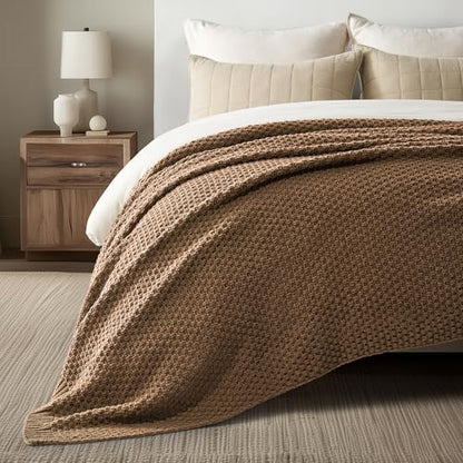 EVERGRACEHOME Chunky Chenille Knit Throw Blanket, 108x92, Camel Brown | Sculpted Moss Stitch, Chic Modern Farmhouse, All-Season Warmth, OEKO-TEX® Certified, Oversized King for Couch, Bed, Sofa - color: Camel Brown, size: 108" X 92"