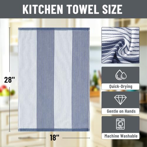 Homaxy Premium 100% Cotton Kitchen Towels 18"x28", 6 Pack, Blue | Large Kitchen Hand Towels, Soft and Absorbent Tea Towel, Dish Towels with Hanging Loops - color: Navy Blue, size: 18 x 28 - 6 Pack
