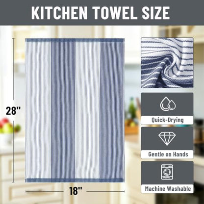 Homaxy Premium 100% Cotton Kitchen Towels 18"x28", 6 Pack, Blue | Large Kitchen Hand Towels, Soft and Absorbent Tea Towel, Dish Towels with Hanging Loops - color: Navy Blue, size: 18 x 28 - 6 Pack