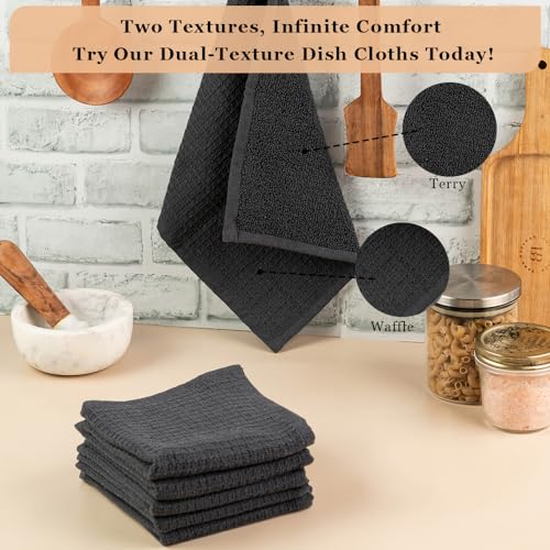 DishCloths Kitchen|Waffle Terry Check Weave Hand Towels|Cotton 12x12" Reusable Dish Rags Washing Scrub Cleaning Dishes|Dish Bar Mop Towels Hand Wipes|Spring Easter Basket Decor|6 Pc Set-Grey - color: Grey