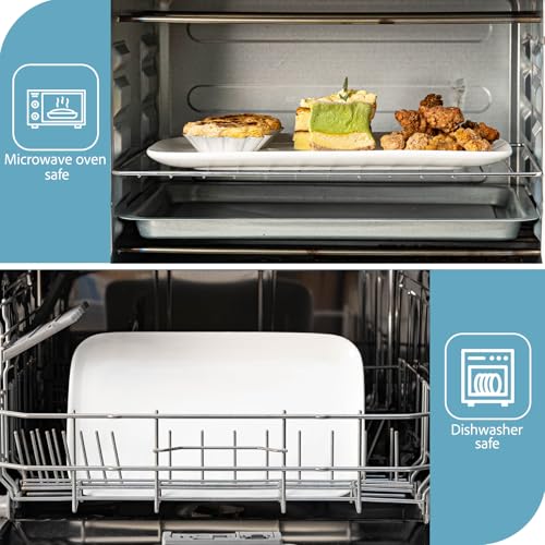 White Serving Platters Set of 2, Rectangular 15.5 Inch Serving Dishes for Entertaining, Ceramic Serving Trays for Party, Appetizers, Sushi, Steak & Dessert, Microwave & Dishwasher Safe - size: Rectangular 15.5 in