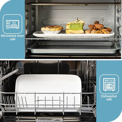White Serving Platters Set of 2, Rectangular 15.5 Inch Serving Dishes for Entertaining, Ceramic Serving Trays for Party, Appetizers, Sushi, Steak & Dessert, Microwave & Dishwasher Safe - size: Rectangular 15.5 in