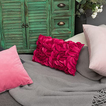 KINGROSE 3D Flower Cushion Cover Home Decorative Throw Pillow Cover Rectangular Pillowcase Sham for Couch Bed Living Room Sofa 12 x 20 Inches Velvet Rose Red | Rectangular Pillowcase, Home Decorative Throw Pillow Cover, For Couch Bed Living Room Sofa Summ
